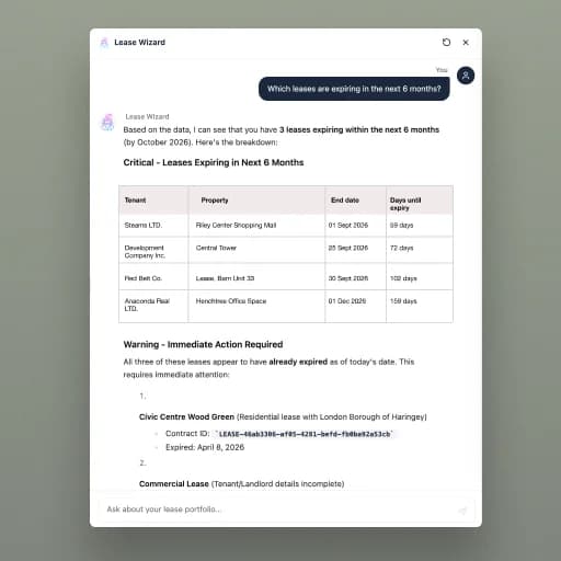 AI-powered portfolio question answering with instant lease data response