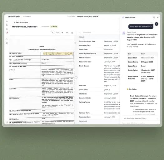LeaseWizard AI demonstration showing lease analysis features